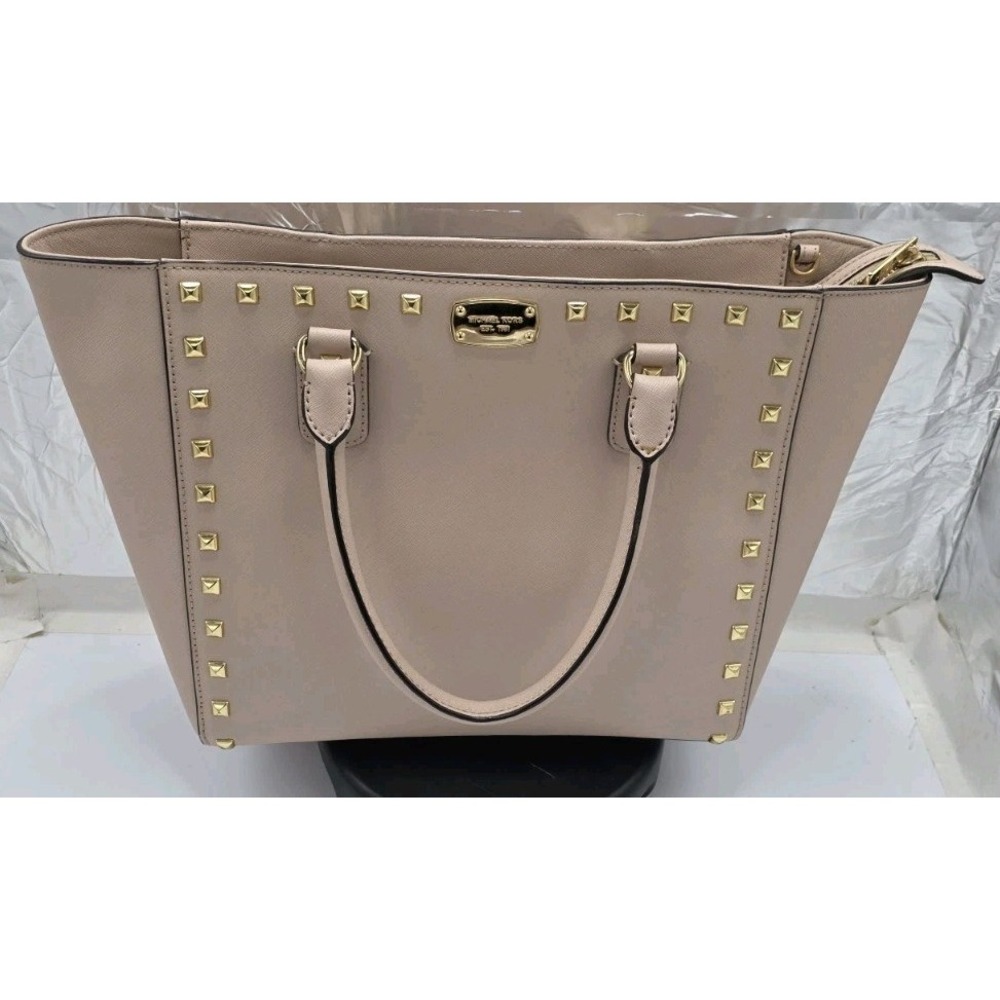 Michael Kors Selma Studded Saffiano Leather Tote Bag Blush Pink Gold Hardware